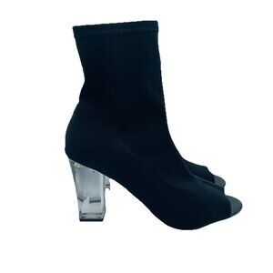 Parker & Sky Heels Womens Size 8 Black Boot Clear Heel Booties Stretch Open Toe